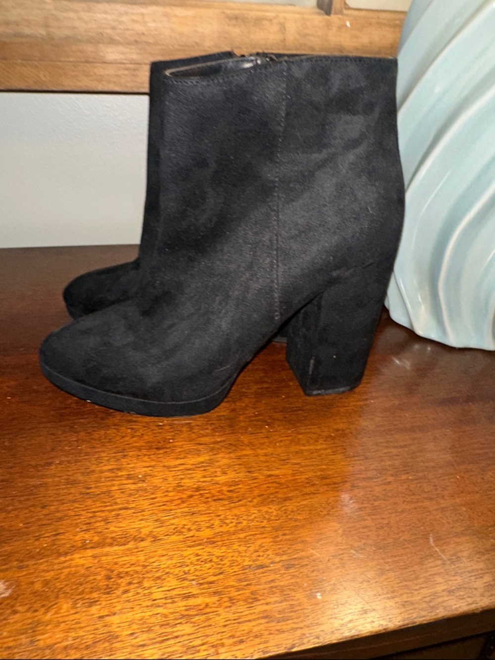 Call It Spring Black Suede Chunky Heel Ankle Booties